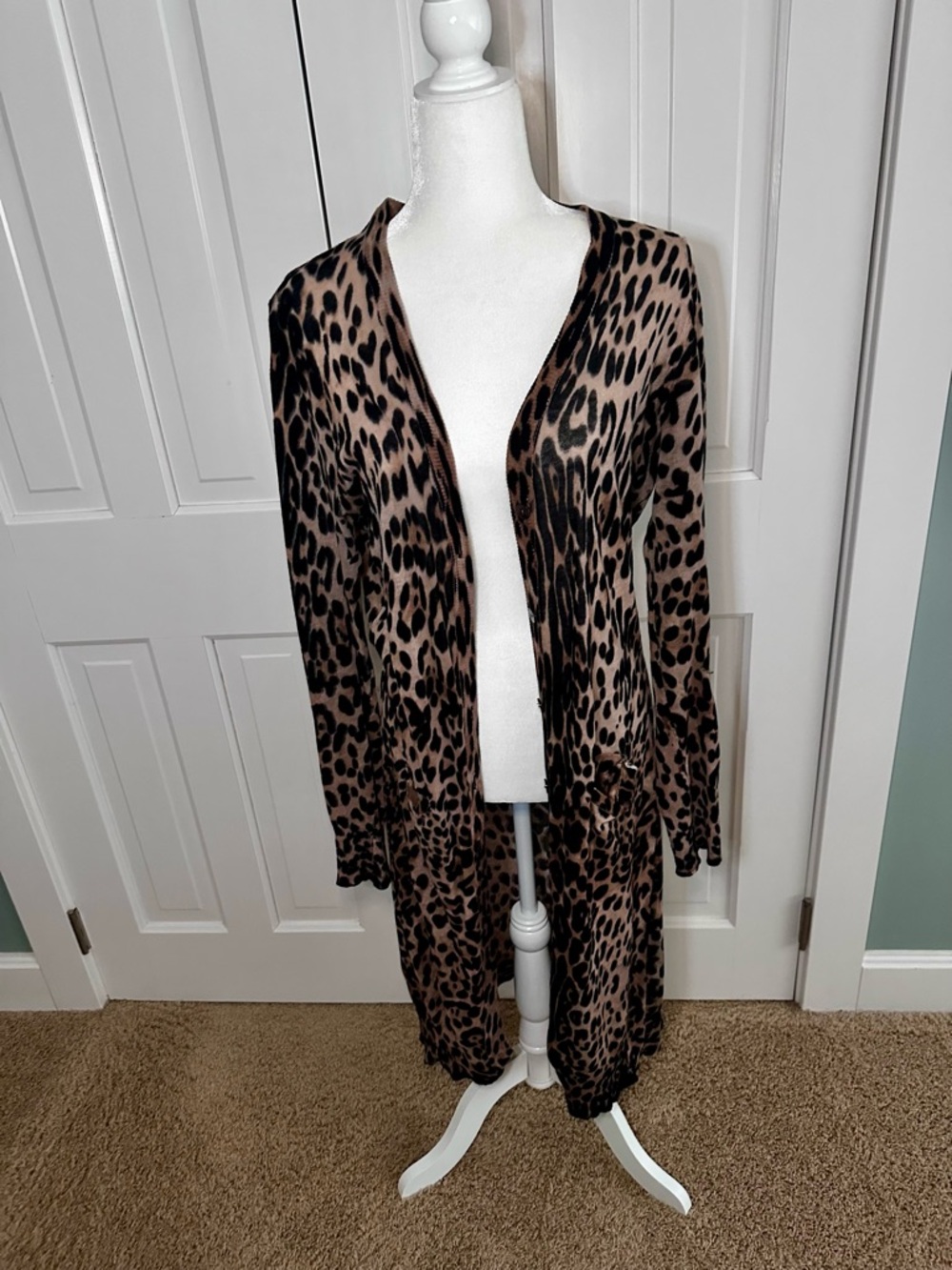 Ellison Leopard Print Open Cardigan in Brown and Black
